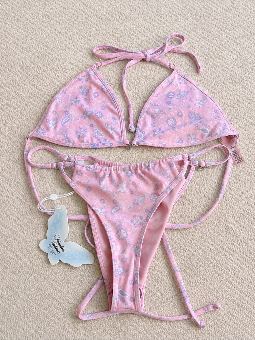 Frankie's Bikinis Victoria's Secret Pink Paisley Bikini  Set Size Small NWT